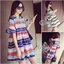 พร้อมส่ง มินิเดรสลายขวาง ช่วงแขนจับระบาย