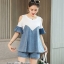 เสื้อผ้าเกาหลี พร้อมส่ง ชุดเซ็ทเสื้อ+กางเกงยีนส์ขาสั้น