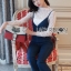 เสื้อผ้าเกาหลี พร้อมส่ง จัมป์สูท ผ้าเดนิมสายเดี่ยว