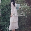 ชุดเดรสเกาหลี พร้อมส่ง เดรสยาว ผ้าลูกไม้สีขาว