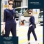 พร้อมส่ง Set เสื้อ+กางเกงลายทางสีกรมผ้ามันเงา