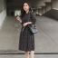 เดรสเกาหลี พร้อมส่ง เดรสแขนยาว ลายดอกมินิ