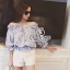 พร้อมส่ง เสื้อคอปาดไหล่จับสม็อคไหล่