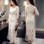 พร้อมส่ง Long dress สีขาวแขน 5 ส่วนงานลูกไม้ทั้งชุด