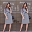 เดรสเกาหลี พร้อมส่ง เดรสแขนยาว คอกลม ผ้ายืดเนื้อนิ่ม