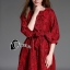 พร้อมส่ง Mini dress แขนยาวจั๊มปลายแขน ลูกไม้สีแดงสด