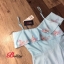 เสื้อผ้าเกาหลี พร้อมส่ง จั้มสูทสีฟ้า ลายกวาง