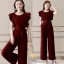 เสื้อผ้าเกาหลี พร้อมส่ง จั๊มสูท คอกลมแขนระบาย 2 ชั้น