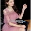 เดรสเกาหลี พร้อมส่ง ชุดเดรส ผ้าชีฟองจับพลีตตกแต่งลูกไม้