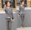 พร้อมส่ง เซ็ตเสื้อแขนยาวและกางเกงขายาวพิมพ์ลายตาราง