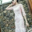 เดรสเกาหลี พร้อมส่ง เดรสผ้าซีทรูปักลายดอกไม้