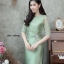 เดรสเกาหลี พร้อมส่ง เดรสผ้าไหม บนลูกไม้แขนสามส่วน