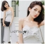 เสื้อผ้าเกาหลี พร้อมส่ง จัมป์สูทเกาะอกสีเทา แต่งริบบิ้น