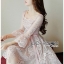 เดรสผ้าลูกไม้ พร้อมส่ง เดรสลูกไม้ สีชมพูตกแต่งริบบิ้นสุดหวาน