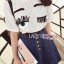 พร้อมส่ง เซ็ตเสื้อยืดสีขาวประดับตกแต่งลายดวงตา
