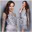 พร้อมส่ง เดรสผ้าทูลเลปักลายลูกไม้ตกแต่งชายพลีตสุดหรู