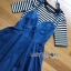 เดรสเกาหลี พร้อมส่ง เดรสสายเดี่ยวทับเสื้อยืดลายทาง