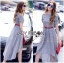 พร้อมส่ง เดรสยาวสีเทาพร้อมเข็มขัดสีแดง