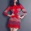 พร้อมส่ง มินิเดรสคอวีประดับริบบิ้นผูกเป็นโบว์