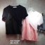 เสื้อเกาหลี พร้อมส่ง เสื้อแขนสั้น แต่งคอกลม