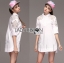 พร้อมส่ง เชิ้ตยาวผ้าคอตตอนประดับตกแต่งผ้าลูกไม้