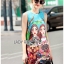 เดรสเกาหลี พร้อมส่ง ชุดเดรส ผ้าโบรเคดพิมพ์ลายสีสดใส