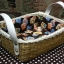 ชิ้นงานดิบ ผักตบชวา ทำ Decoupage งานเพนท์ ตระกร้าทรงผืนผ้าเตี้ยหูหนัง บุผ้าวินเทจตีตาราง ติดลูกไม้วินเทจ โทนสีน้ำตาล