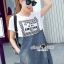ชุดเดรสเกาหลี พร้อมส่ง เดรสสั้น เนื้อผ้ายืดสกรีนลายอักษร