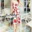 พร้อมส่ง เดรสพิมพ์ลายกุหลาบแดงชายระบายสุดหรู