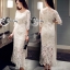 พร้อมส่ง Long dress สีขาวแขน 5 ส่วนงานลูกไม้