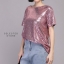 เสื้อเกาหลี พร้อมส่ง เสื้อคอกลม ผ้าเลื่อม ทรงหลวมๆ