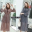 ชุดเดรสเกาหลี พร้อมส่ง เดรสแขนยาว จั้มผ้าชีฟอง