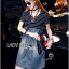พร้อมส่ง เดรสเสื้อยืดลายขวางสีดำตัดต่อกระโปรงผ้าเดนิม