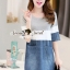 พร้อมส่ง เดรสทรงปล่อย เก๋ๆด้วยผ้ายีนส์และผ้ายืด