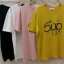 เสื้อเกาหลี พร้อมส่ง เสื้อแขนสั้น ผ้าคอตตอลผสมไลครา