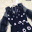 เสื้อผ้าเกาหลี พร้อมส่ง จั้มปักดอกแขนยาว สีกรม