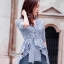 เสื้อเกาหลี พร้อมส่ง เสื้อคอวี ทอลายริ้วโทนฟ้าขาว