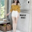 เสื้อเกาหลี พร้อมส่ง เสื้อสายเดี่ยว แต่งแขนผูกจั้ม