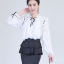 เสื้อเกาหลี พร้อมส่ง เสื้อเชิ้ต คอระบาย แต่งโบว์สีดำ