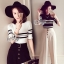 พร้อมส่ง เสื้อทอไหมพรมเนื้อนุ่ม เล่นลายขวางโทนขาวดำ