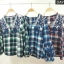 เสื้อเกาหลี พร้อมส่ง เสื้อลายสก็อต แต่งปักดอก