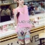 พร้อมส่ง เซ็ตเสื้อแขนสั้นสีชมพูอ่อนและกางเกง
