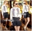 พร้อมส่ง เซ็ตเสื้อเชิตสีขาวปักลายและกางเกงลายทาง