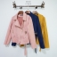 เสื้อผ้าเกาหลี พร้อมส่ง เสื้อแจ็คเก็ต หนังกลับ มาพร้อมเข็มขัด